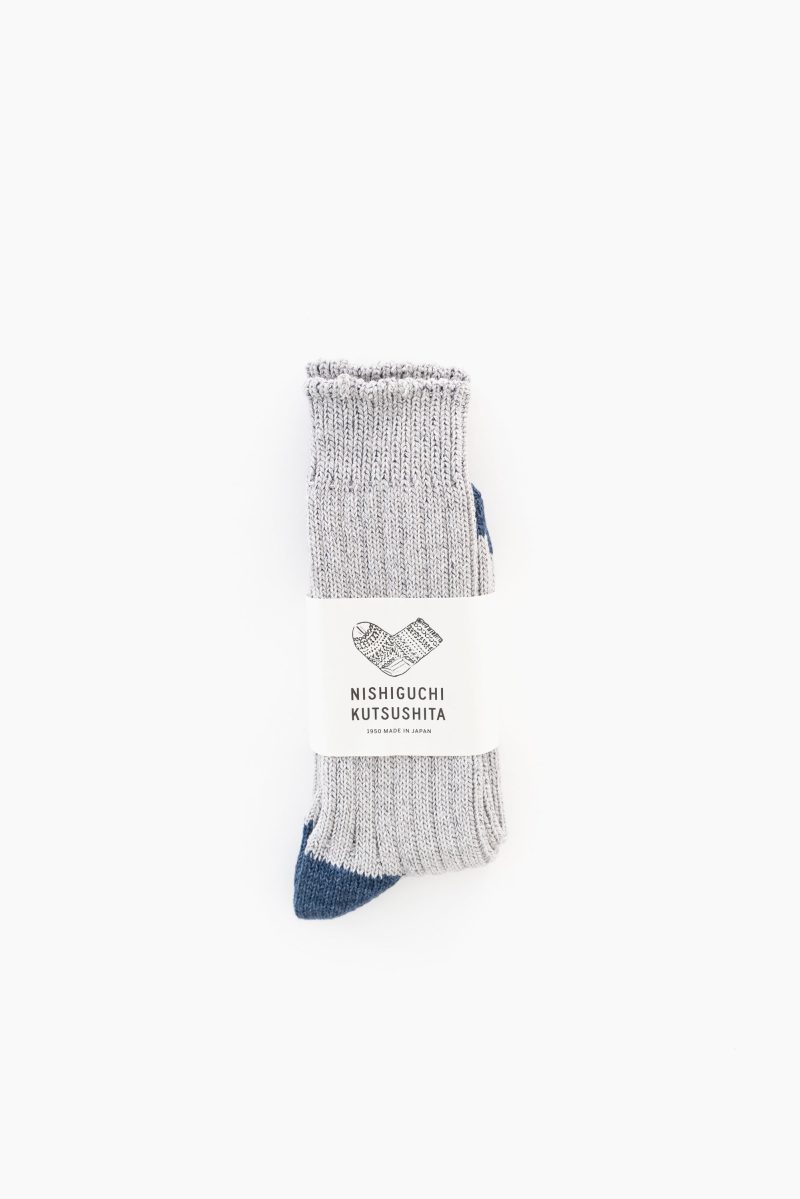 NISHIGUCHI KUTSUSHITA Recycled Cotton Ribbed Socks Grey 1